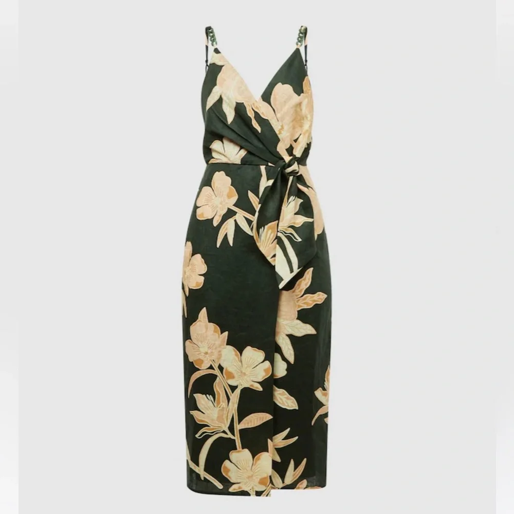 REISS NWOT LINEN N COTTON ALICE POCKETED FAUX WRAP FLORAL MIDI DRESS SIZE 10 - Picture 4 of 14